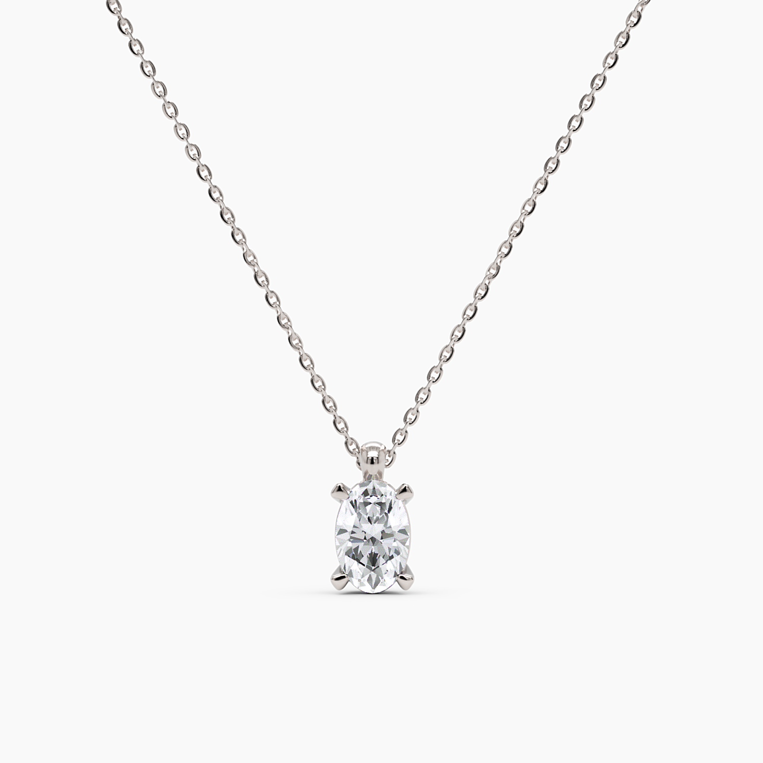 Oval Solitaire Diamond Pendant Necklace
