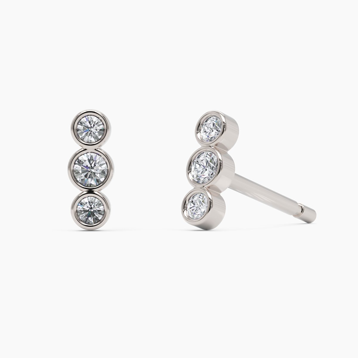 Diamond Trio Stud Earrings in White Gold - Narcissus