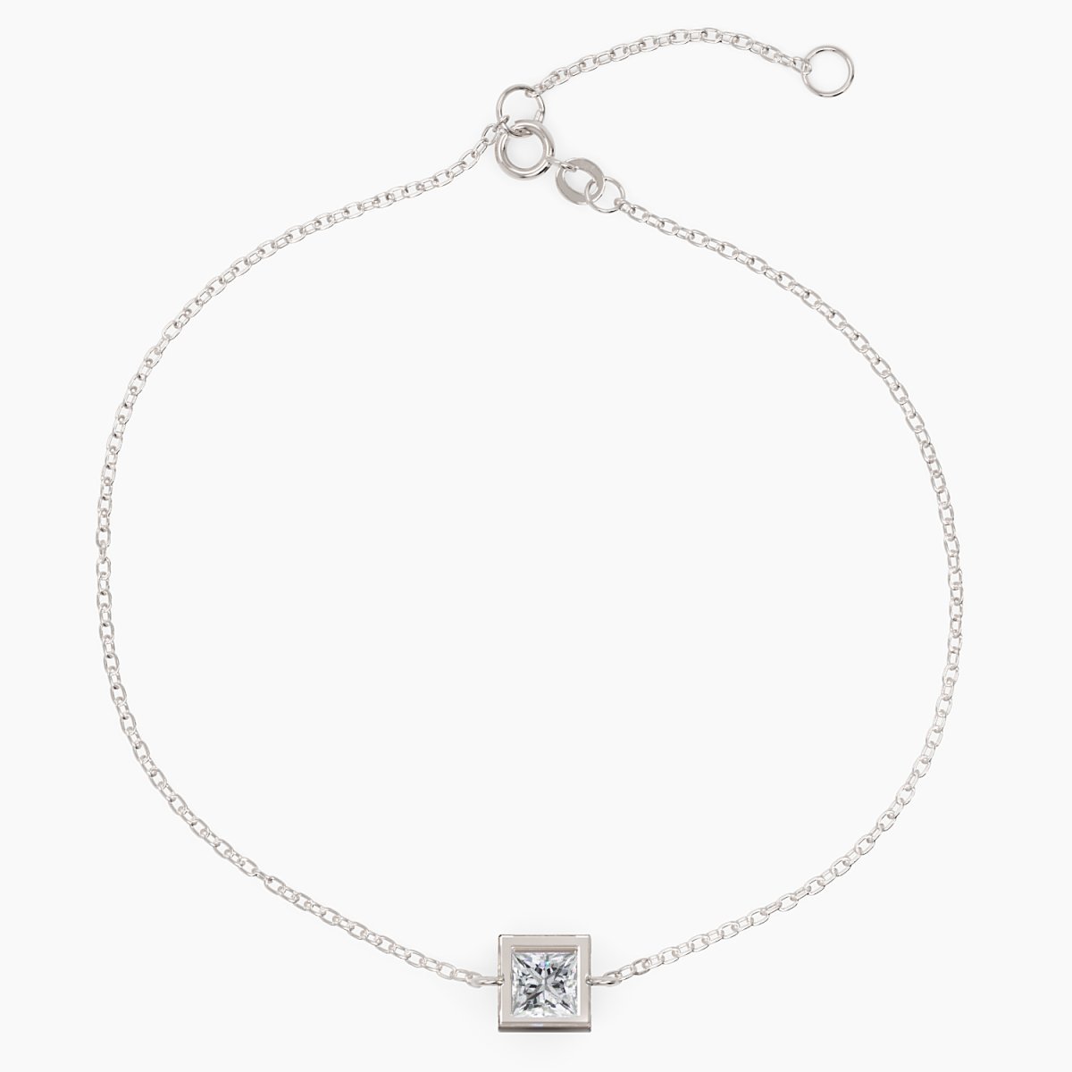 Princess Cut Bezel Diamond Bracelet in White Gold - Narcissus