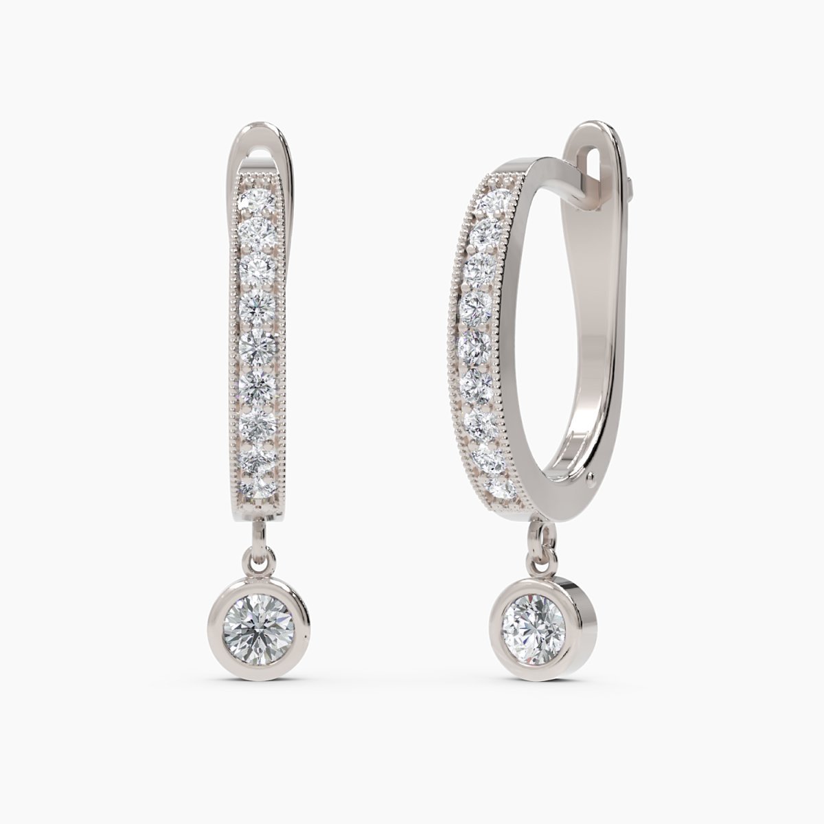 Diamond Huggies With Drop Bezel Diamond in White Gold - Narcissus