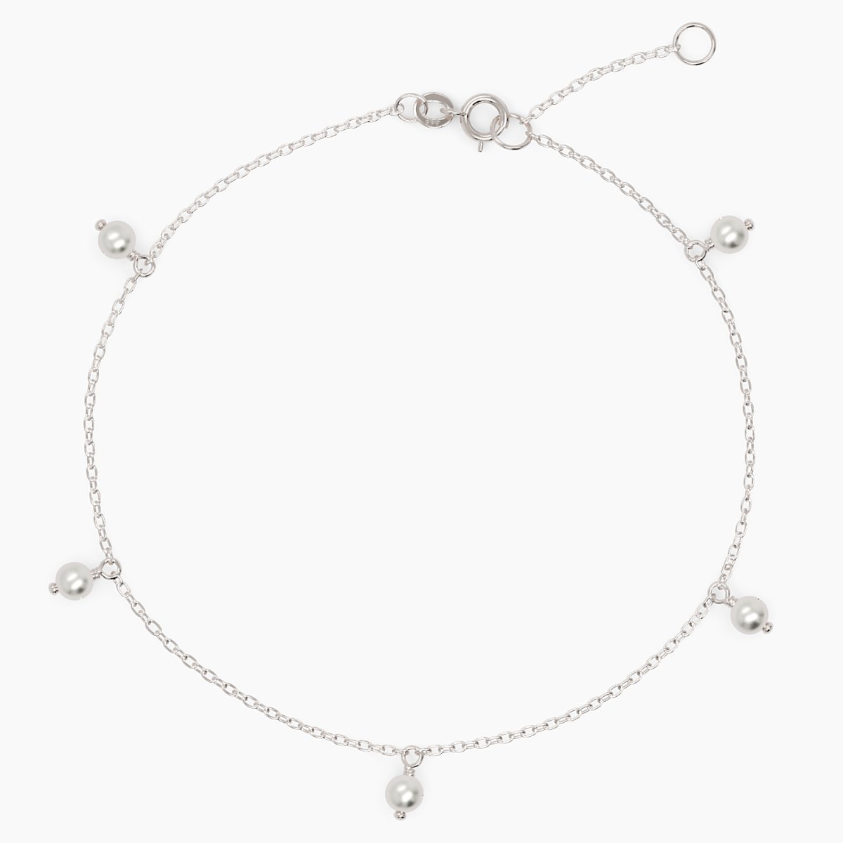 Tiny Hanging Pearls Bracelet in White Gold - Narcissus