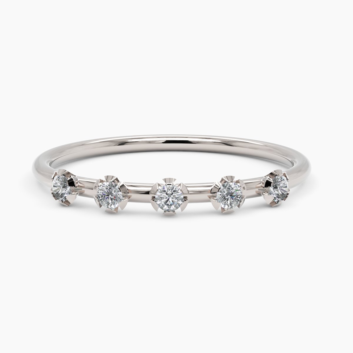 Five Diamond Flower Band Ring in White Gold - Narcissus