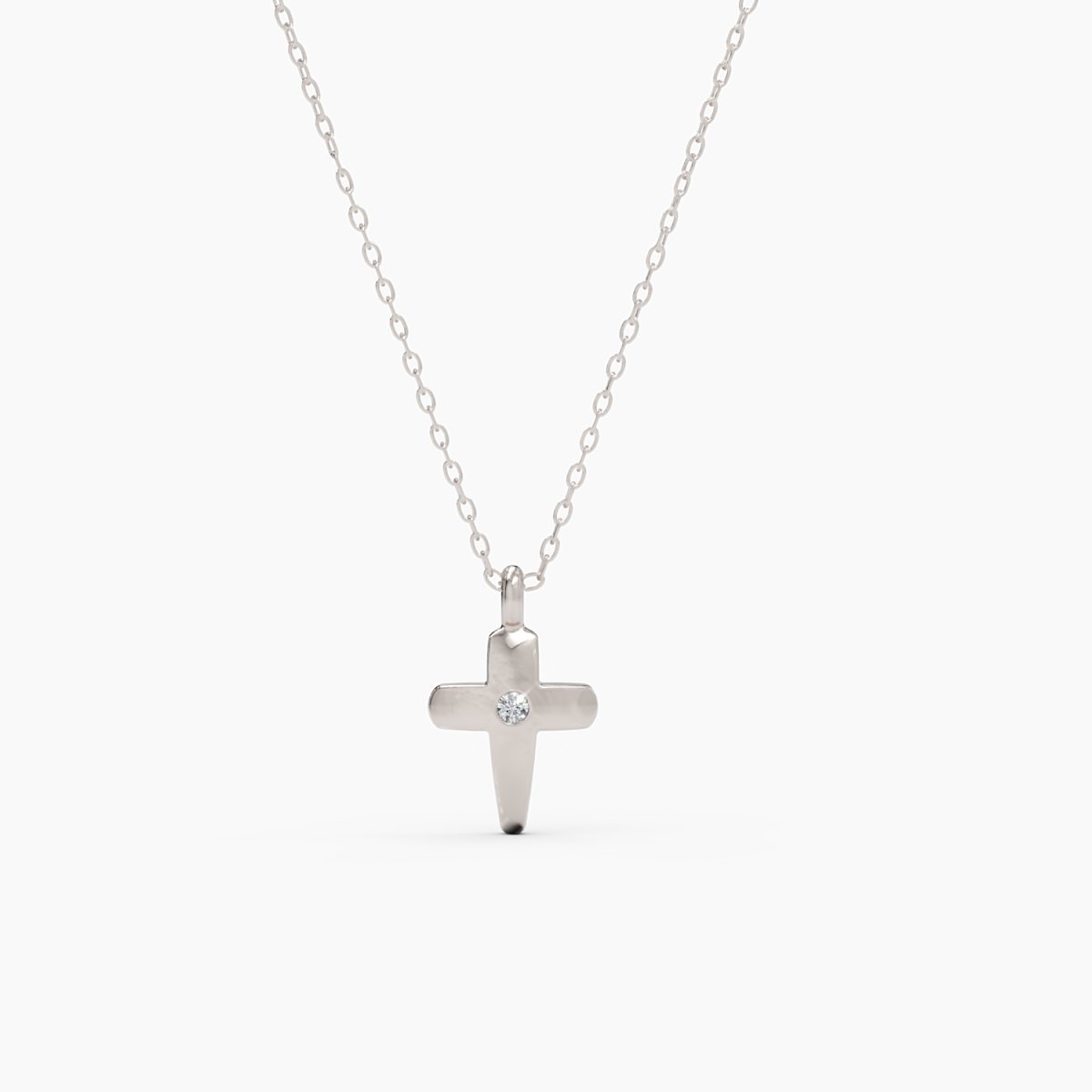 Tiny Cross Necklace With Diamond in White Gold - Narcissus