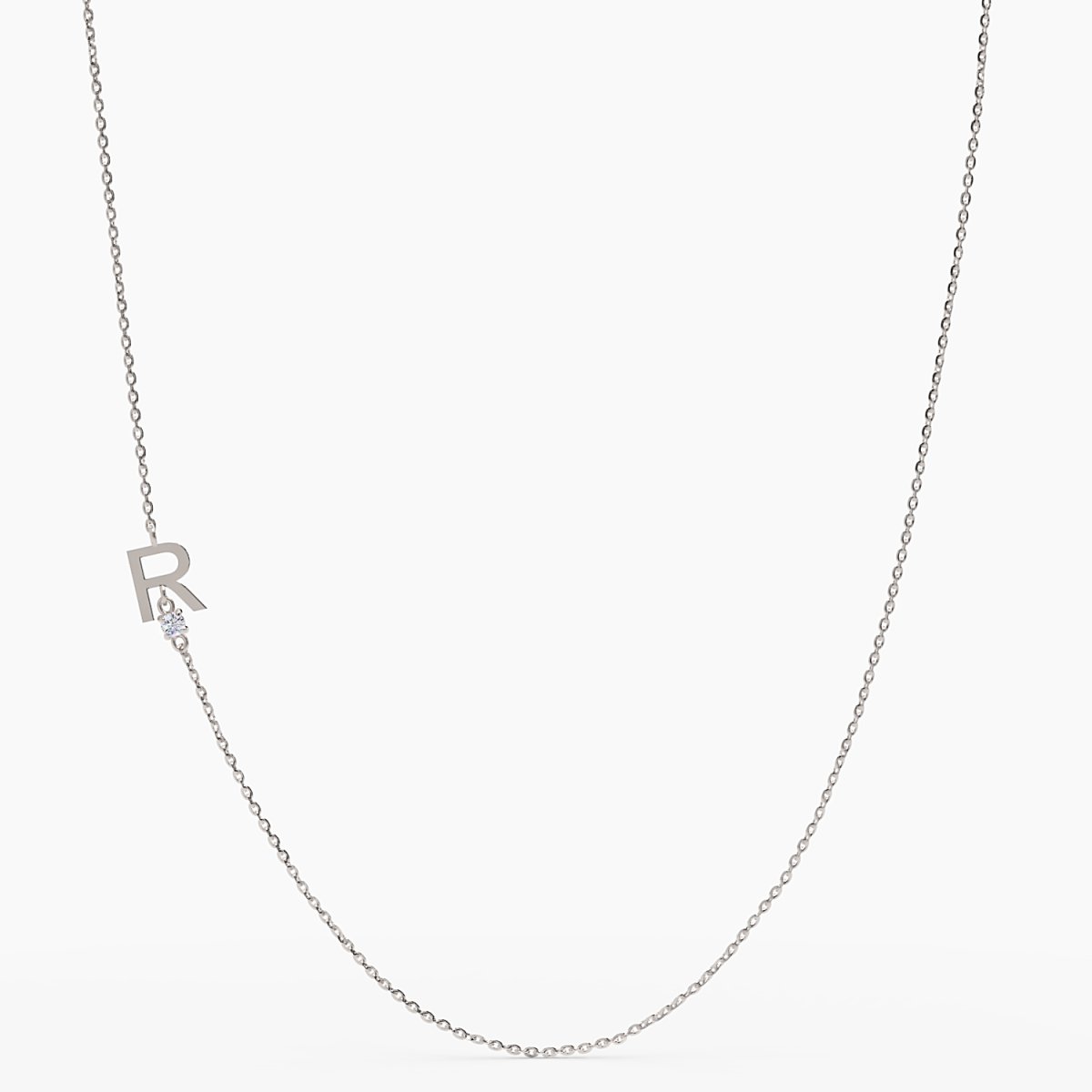 Sideways Initial R Necklace with Diamond - Narcissus