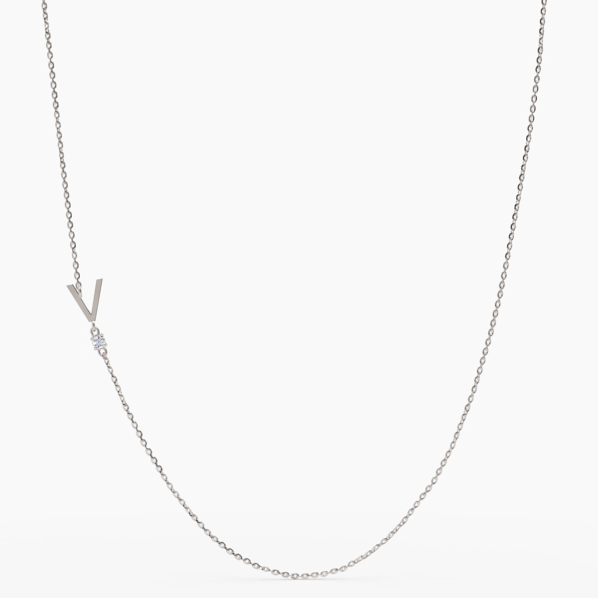 Sideways Initial V Necklace with Diamond - Narcissus