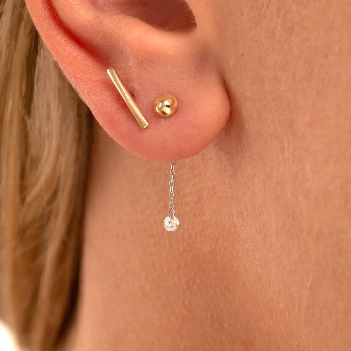 Earring Chain Charm with Diamond in White Gold - Narcissus