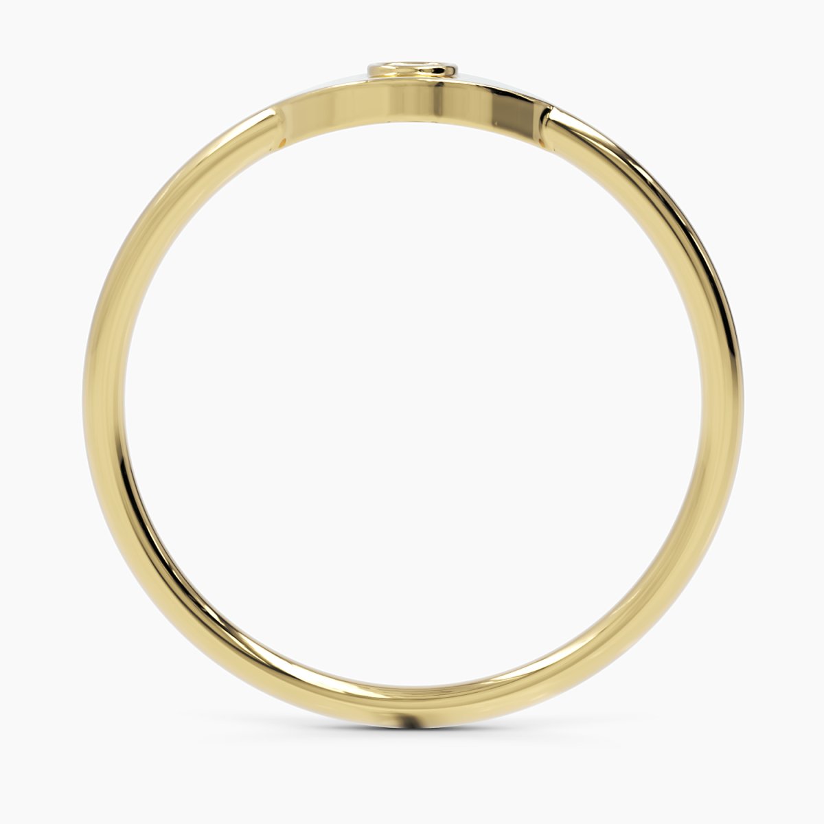 side profile of the evil eye diamond ring in yellow gold, highlighting its slim band and low-profile setting