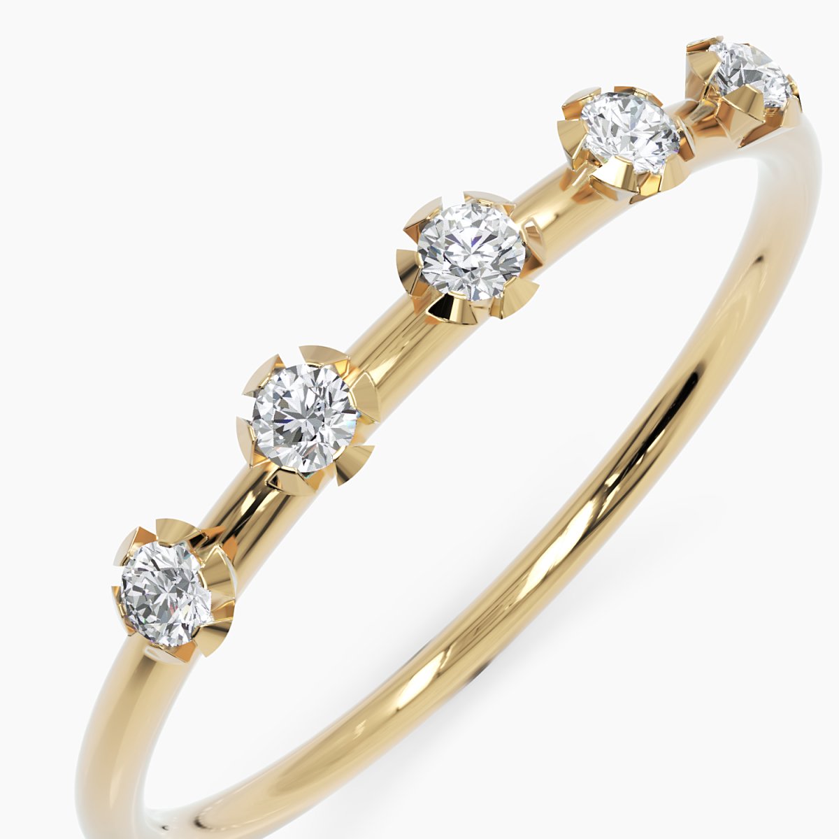 Five Diamond Flower Band Ring - Narcissus