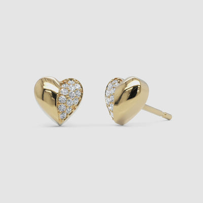 Diamond Puffy Heart Stud Earrings