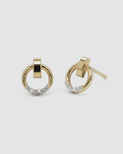 Diamond Circle Stud Earrings - Narcissus