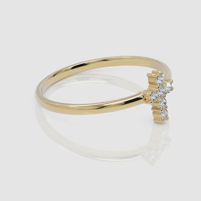 Dainty Pavé Diamond Cross Ring - Narcissus