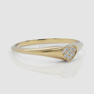 Mini Heart Diamond Signet Ring - Narcissus