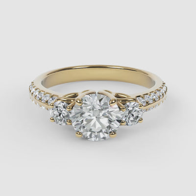 Art Deco Three Diamond Engagement Ring - Narcissus