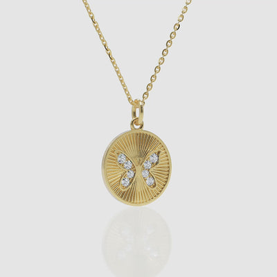 Butterfly Coin Pendant Necklace - Narcissus