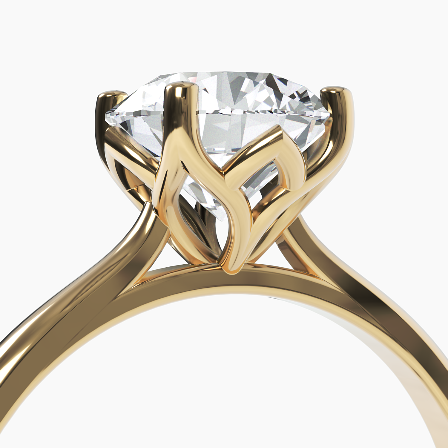 18k Gold Diamond Ring with Flower-Inspired Prong