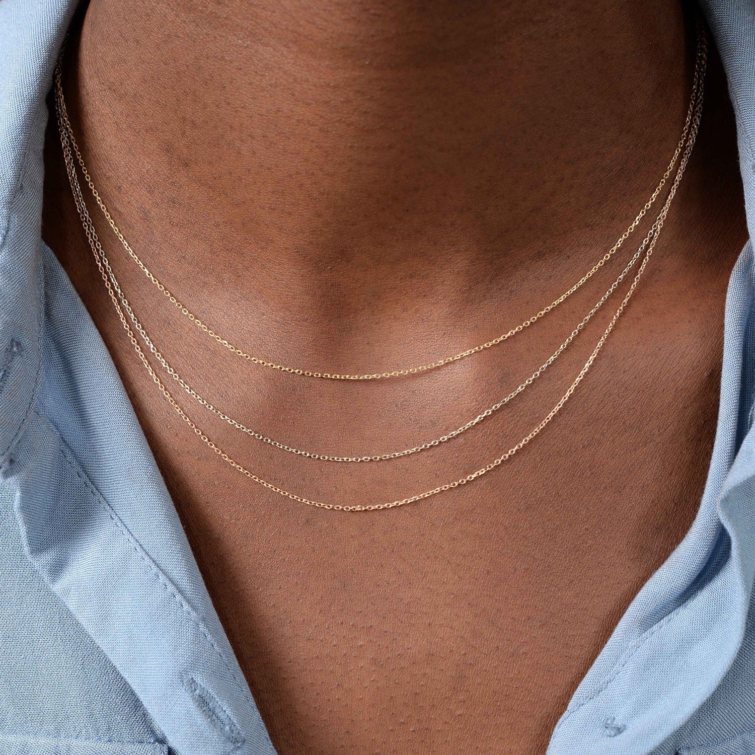 Solid Gold Layered Chain Necklace / 14K Solid Gold Layering Necklace / 3 Layer Chain Necklace / Solid Gold Necklace / Christmas Sale