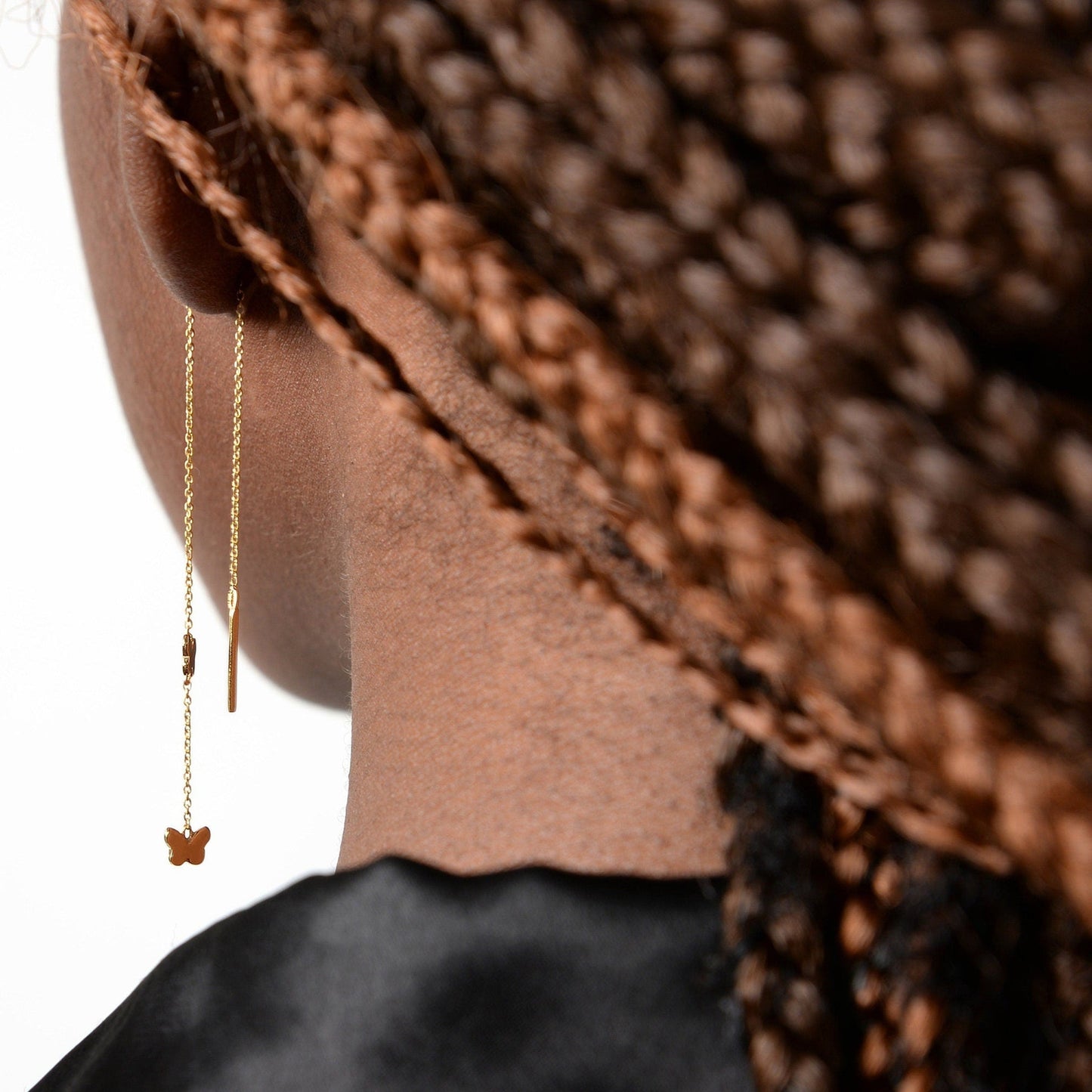 Chain Studs Earrings / Butterfly Chain Earrings / Threader Butterfly Earrings / Studs with Chain Earrings / Delicate Chain Earrings