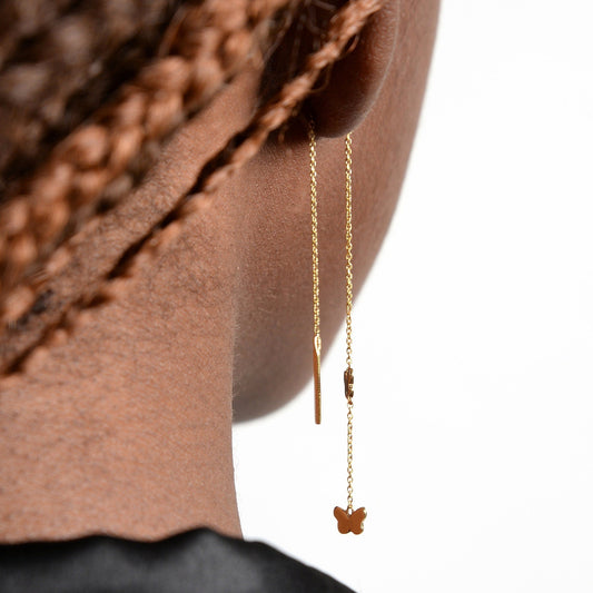 Chain Studs Earrings / Butterfly Chain Earrings / Threader Butterfly Earrings / Studs with Chain Earrings / Delicate Chain Earrings