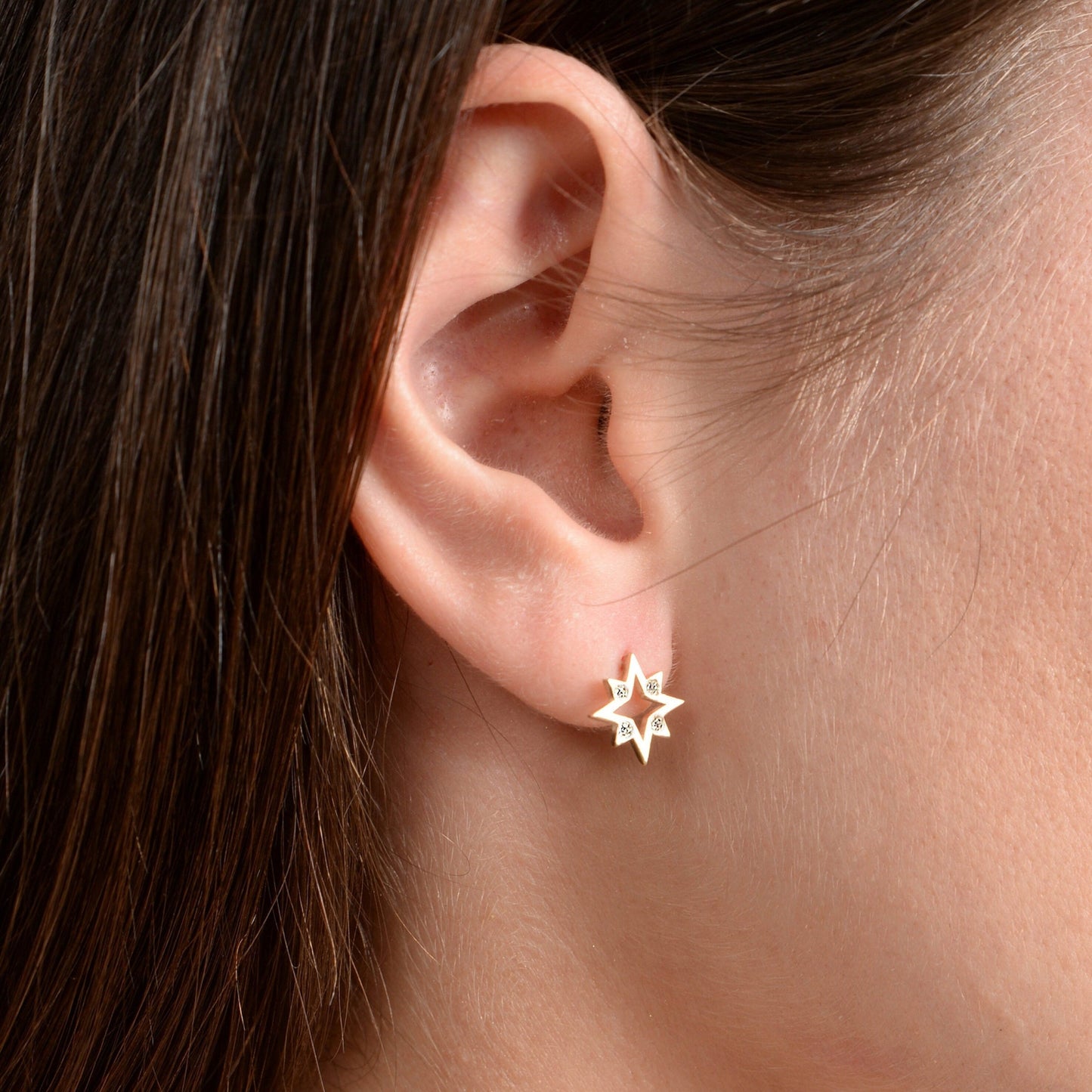 Diamond Northstar Earrings / 14K Solid Gold Northstar Stud Earrings / Diamond Star Starburst Earrings Amazing Unique Christmas Gift for Her