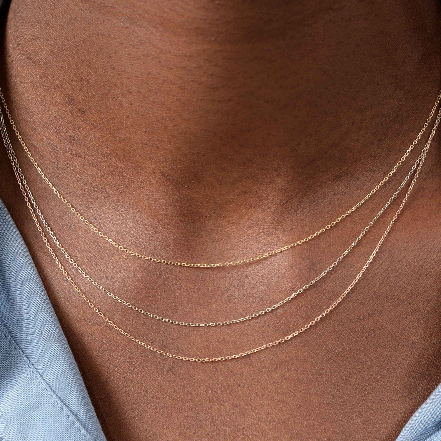 Solid Gold Layered Chain Necklace / 14K Solid Gold Layering Necklace / 3 Layer Chain Necklace / Solid Gold Necklace / Christmas Sale