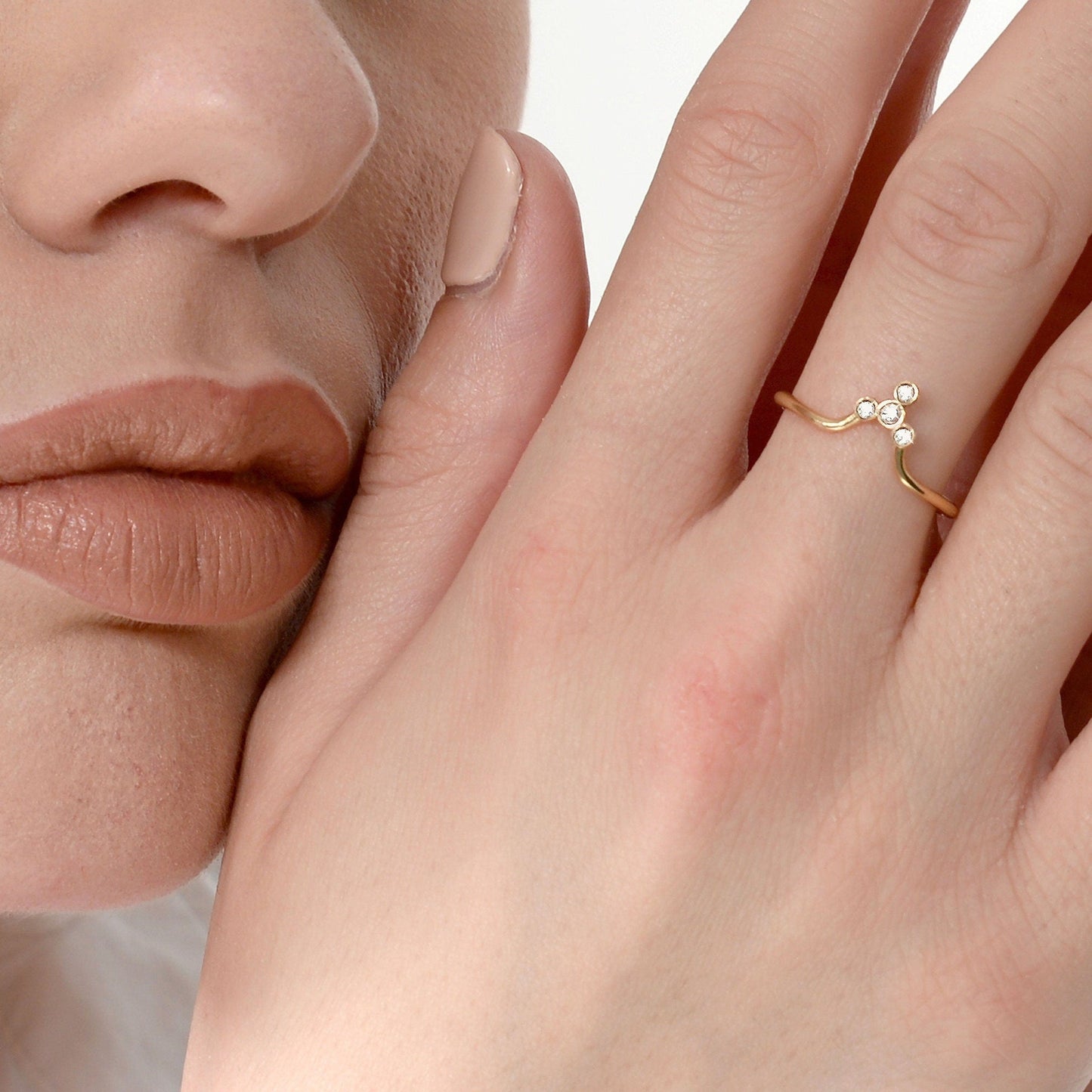 4 Diamond Dainty Ring / Minimalist Wedding Ring / 14K Solid Gold Diamond Ring / 14k Gold Stackable Ring / Christmas Sale