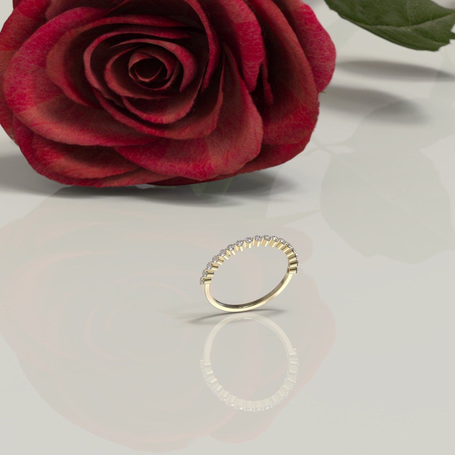 Diamond Thin Band Ring in 14k Solid Gold /  Diamond Dainty Ring / 17 x 1.6mm Diamonds 0.26ctw / Cyber Monday Sale / Christmas Sale