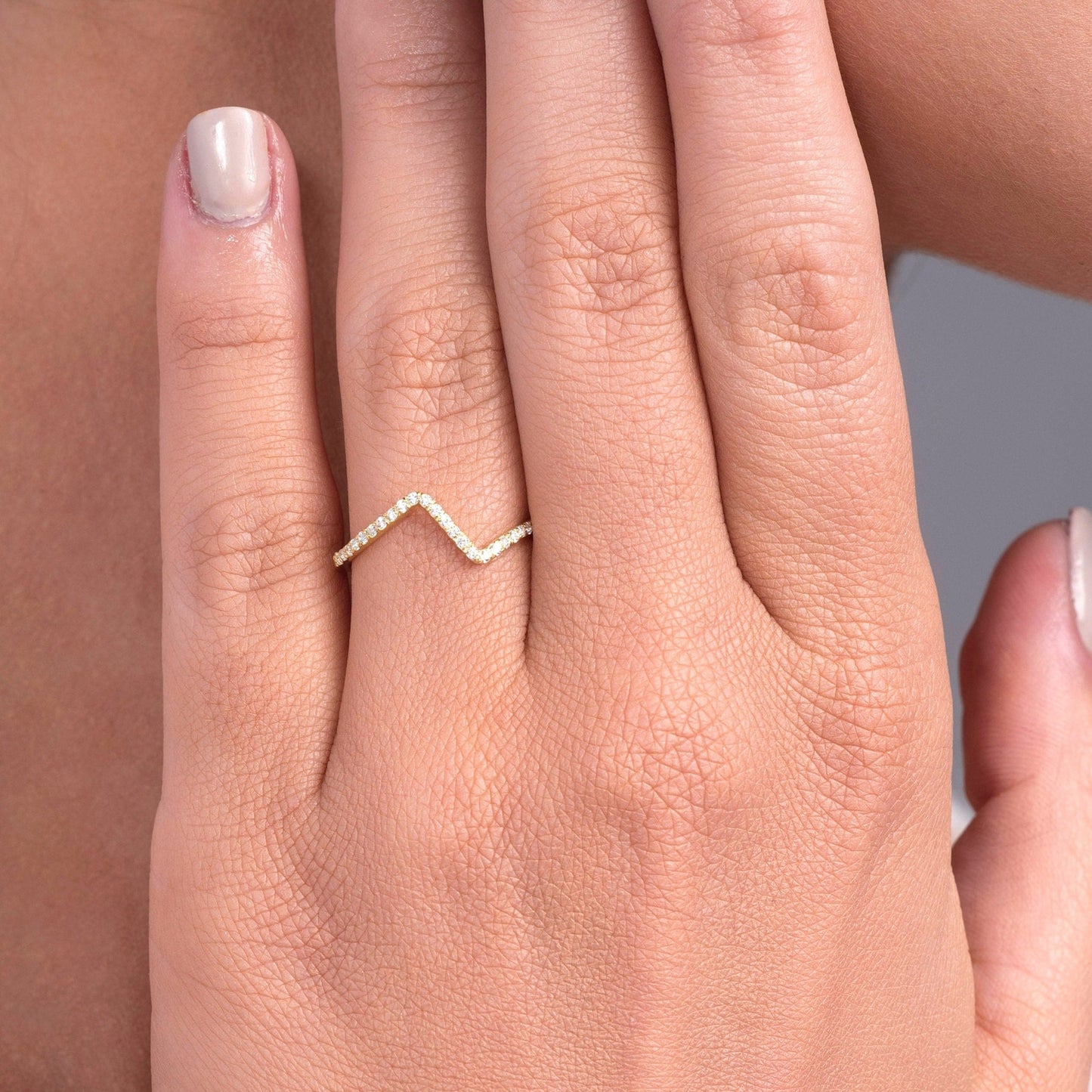 V Shape Diamond Ring / Geometrical Minimalist Diamond Solid Gold Ring / Diamond Pave Band Ring /  Diamond Anniversary Ring / Free Shipping