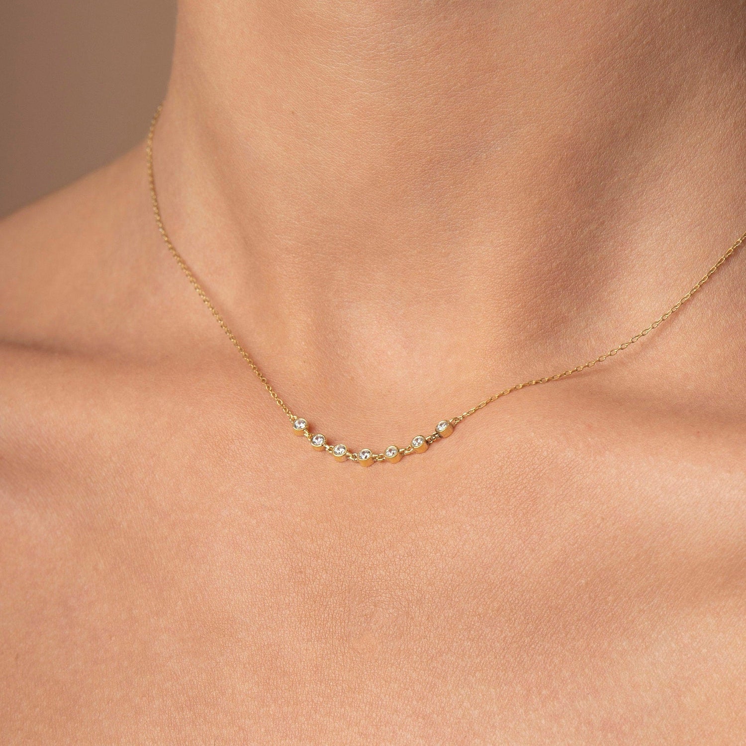 Diamond Bezel Necklace / Dainty Bezel Diamond Necklace / X3 X5 X7 Diamond Linked Necklace / Delicate Diamond Necklace / Christmas Sale