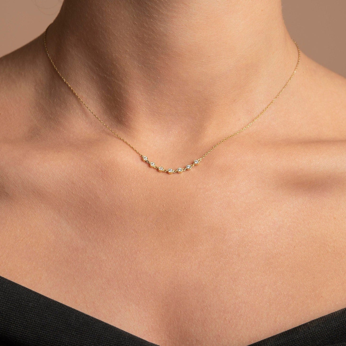 Diamond Bezel Necklace / Dainty Bezel Diamond Necklace / X3 X5 X7 Diamond Linked Necklace / Delicate Diamond Necklace / Christmas Sale
