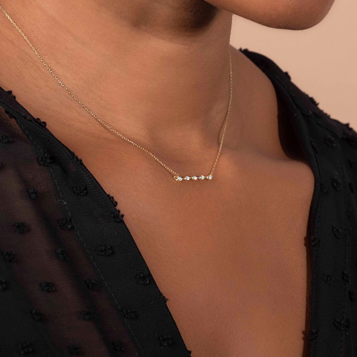 Diamond Bar Necklace / 14k Gold Diamond Necklace / Diamond Pendant / Dainty Natural Diamond Necklace / Minimalist Necklace / Flash Sale