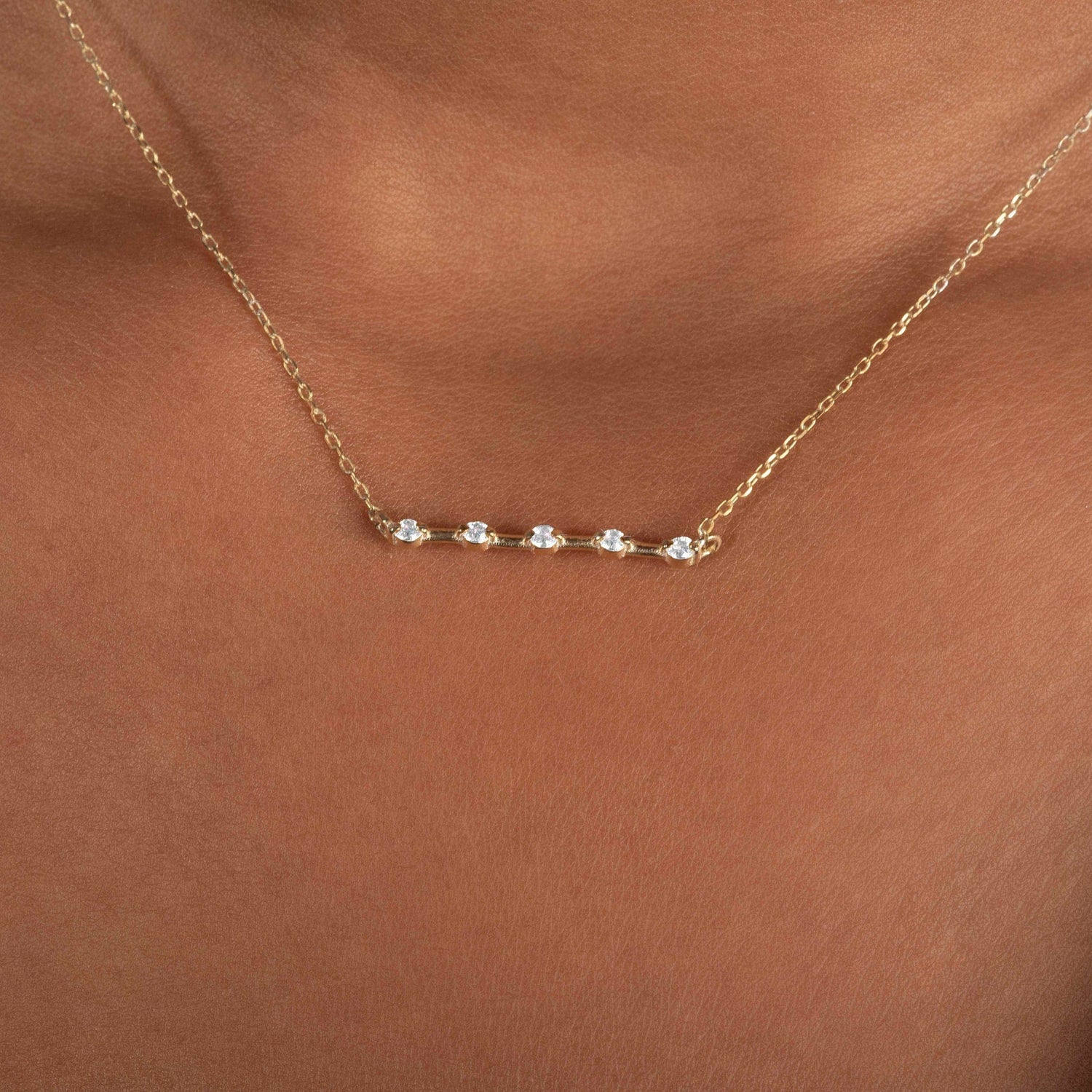 Diamond Bar Necklace / 14k Gold Diamond Necklace / Diamond Pendant / Dainty Natural Diamond Necklace / Minimalist Necklace / Flash Sale